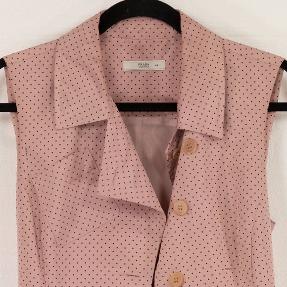 PRADA 100% SILK PINK POLKA DOT PATTERN BELTED SHIRT DRESS VINTAGE - Picture 10 of 10